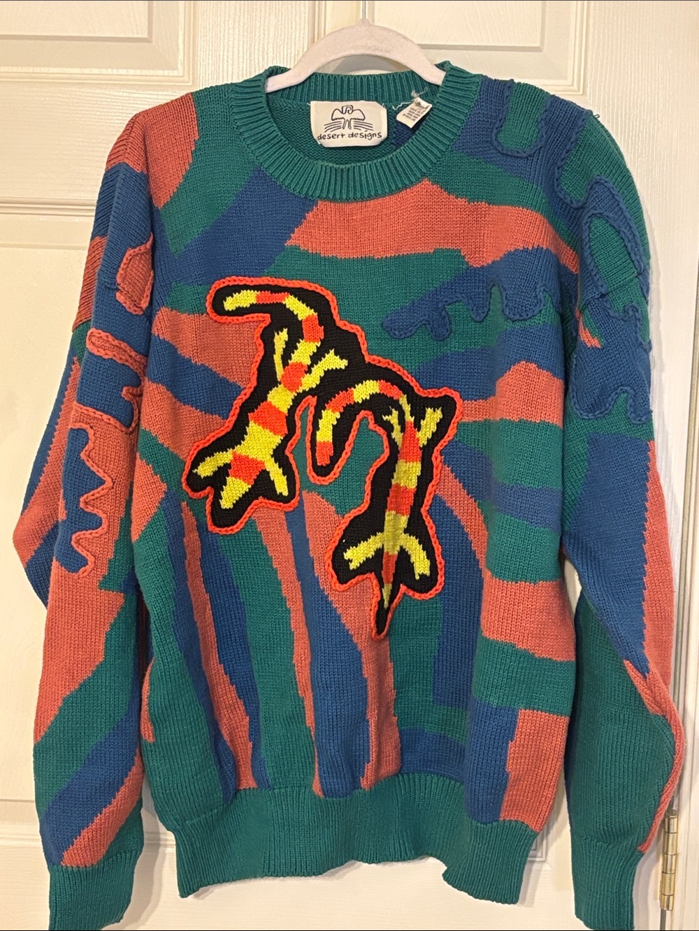 Vintage Grandpa Multicolor Graphic Crewneck Sweater - Teal/Coral/Blue